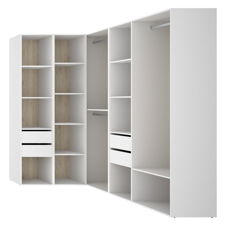 Guardaroba Grande Bianco Marrone Rovere Modulabile 12 Ripiani 186x205h cm, Appendiabiti - Boughton