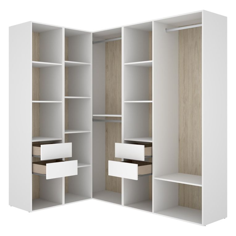 Guardaroba Grande Bianco Marrone Rovere Modulabile 12 Ripiani 186x205h cm, Appendiabiti - Boughton