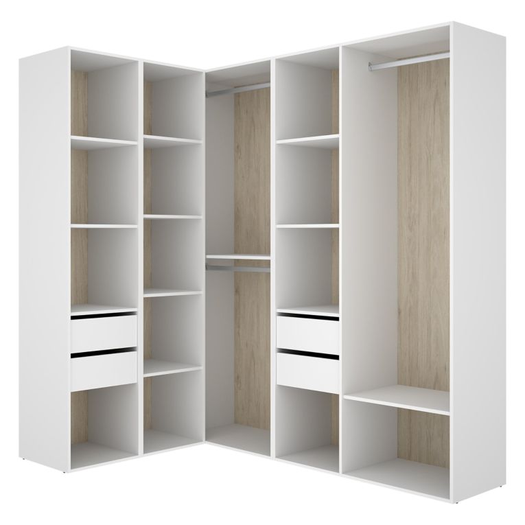 Guardaroba Grande Bianco Marrone Rovere Modulabile 12 Ripiani 186x205h cm, Appendiabiti - Boughton