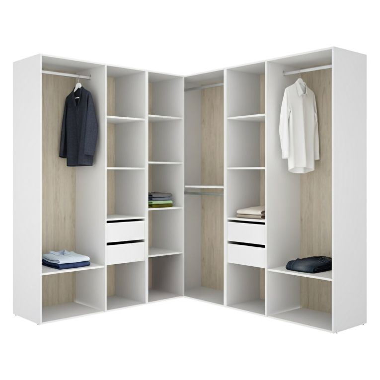 Guardaroba Grande Bianco Marrone Rovere Modulabile 13 Ripiani 186x205h cm, Appendiabiti - Yancy