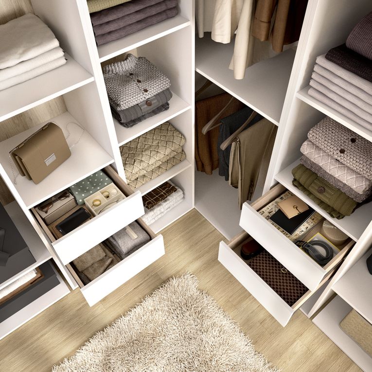 Guardaroba Grande Bianco Marrone Rovere Modulabile 13 Ripiani 186x205h cm, Appendiabiti - Yancy