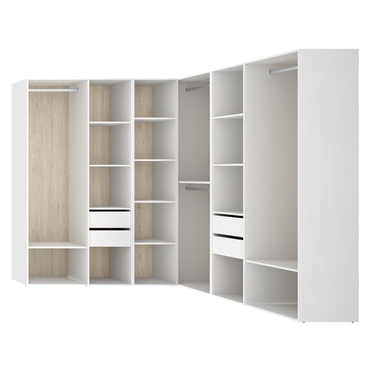 Guardaroba Grande Bianco Marrone Rovere Modulabile 13 Ripiani 186x205h cm, Appendiabiti - Yancy