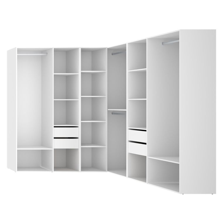 Guardaroba Grande Bianco Marrone Rovere Modulabile 13 Ripiani 186x205h cm, Appendiabiti - Yancy