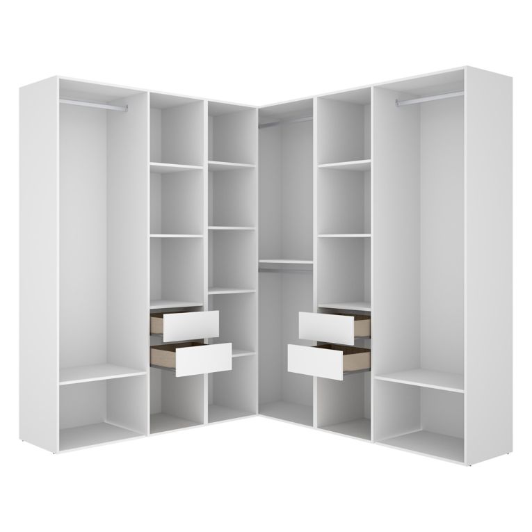 Guardaroba Grande Bianco Marrone Rovere Modulabile 13 Ripiani 186x205h cm, Appendiabiti - Yancy