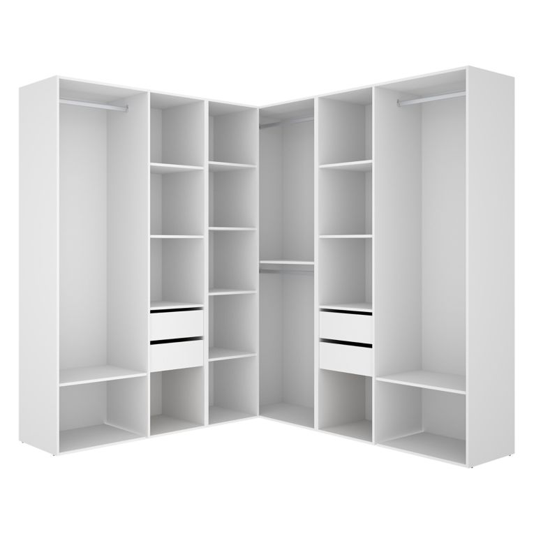 Guardaroba Grande Bianco Marrone Rovere Modulabile 13 Ripiani 186x205h cm, Appendiabiti - Yancy