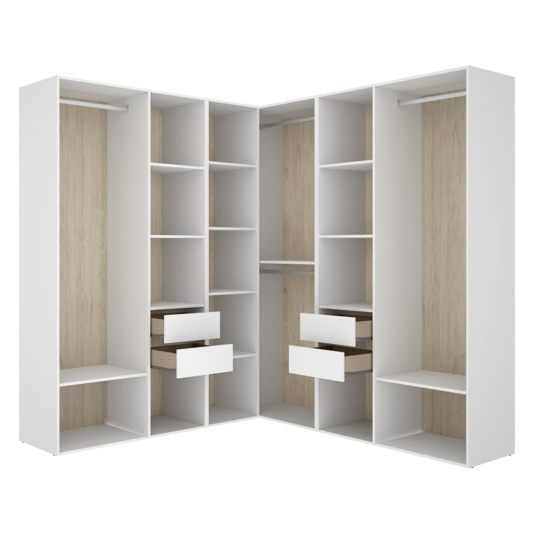 Guardaroba Grande Bianco Marrone Rovere Modulabile 13 Ripiani 186x205h cm, Appendiabiti - Yancy