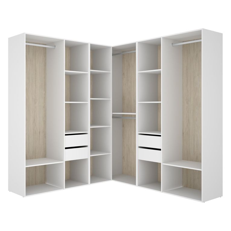 Guardaroba Grande Bianco Marrone Rovere Modulabile 13 Ripiani 186x205h cm, Appendiabiti - Yancy
