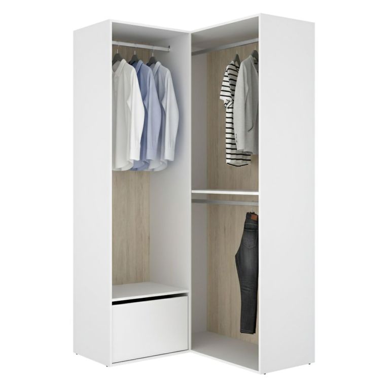 Guardaroba Grande Bianco Marrone Rovere Modulabile 4 Ripiani 105x205h cm, Appendiabiti - Evansdale