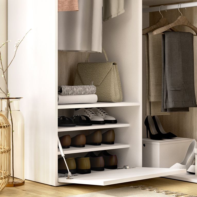 Guardaroba Grande Bianco Marrone Rovere Modulabile 4 Ripiani 105x205h cm, Appendiabiti - Evansdale