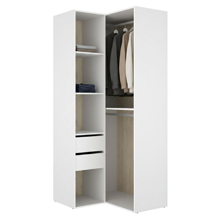 Guardaroba Grande Bianco Marrone Rovere Modulabile 4 Ripiani 105x205h cm, Appendiabiti - Labuco