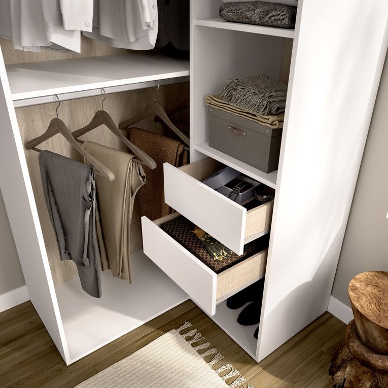 Guardaroba Grande Bianco Marrone Rovere Modulabile 4 Ripiani 105x205h cm, Appendiabiti - Labuco