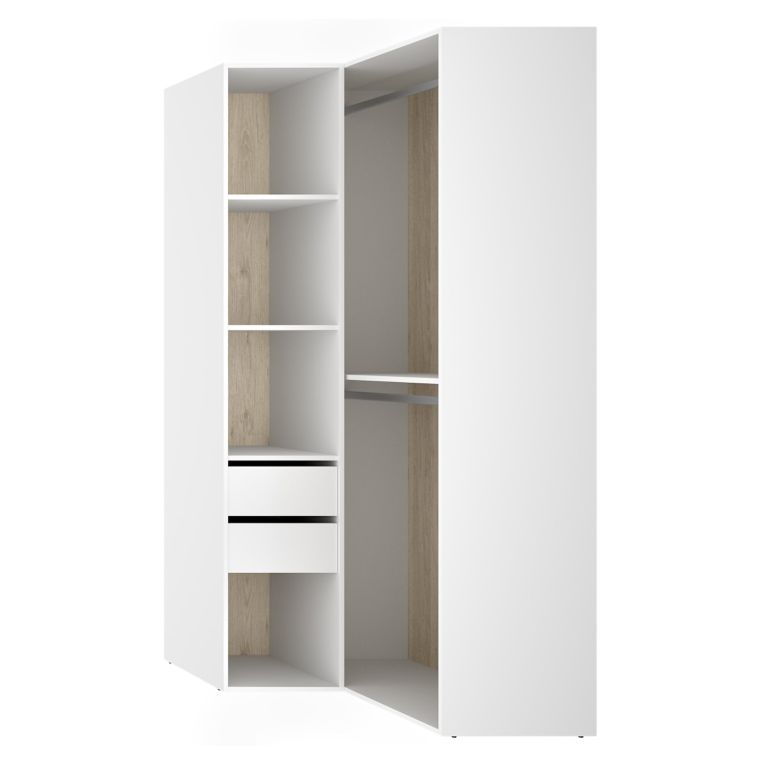 Guardaroba Grande Bianco Marrone Rovere Modulabile 4 Ripiani 105x205h cm, Appendiabiti - Labuco