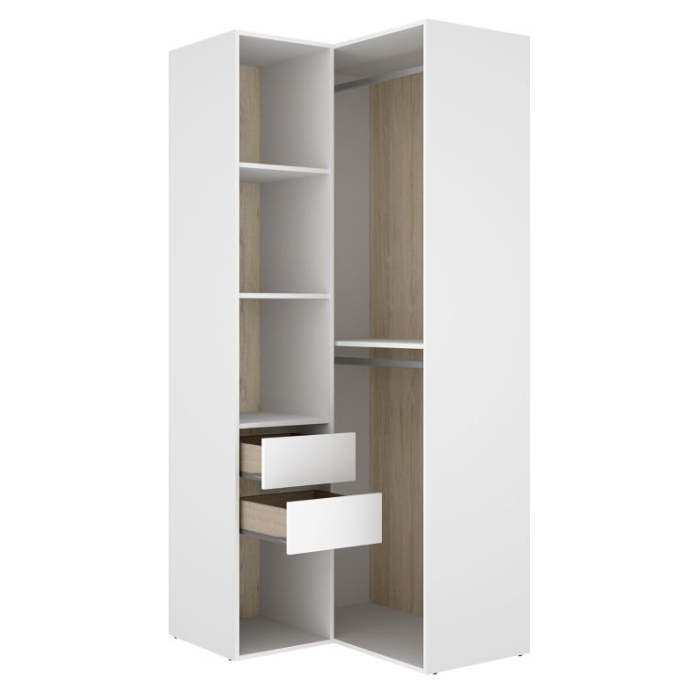 Guardaroba Grande Bianco Marrone Rovere Modulabile 4 Ripiani 105x205h cm, Appendiabiti - Labuco