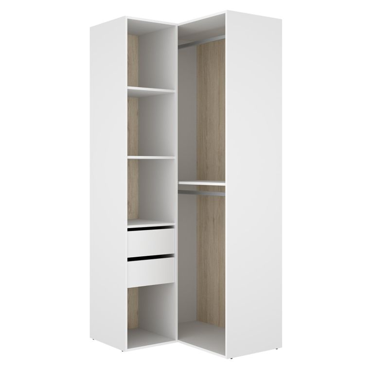 Guardaroba Grande Bianco Marrone Rovere Modulabile 4 Ripiani 105x205h cm, Appendiabiti - Labuco