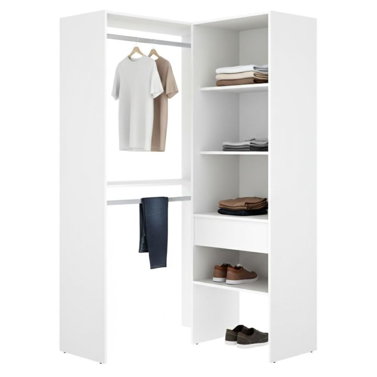 Guardaroba Grande Bianco Marrone Rovere Modulabile 5 Ripiani 88x185h cm, Appendiabiti - Bandon