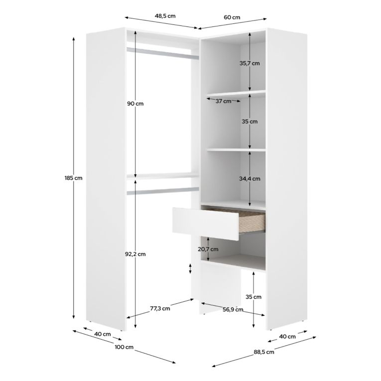 Guardaroba Grande Bianco Marrone Rovere Modulabile 5 Ripiani 88x185h cm, Appendiabiti - Bandon