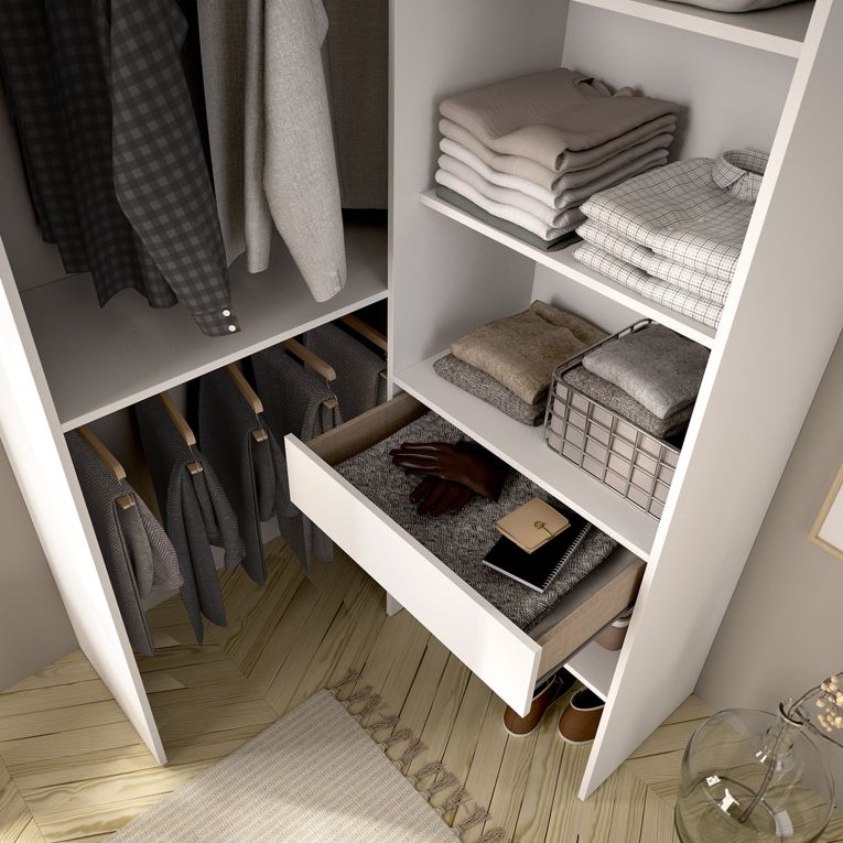 Guardaroba Grande Bianco Marrone Rovere Modulabile 5 Ripiani 88x185h cm, Appendiabiti - Bandon