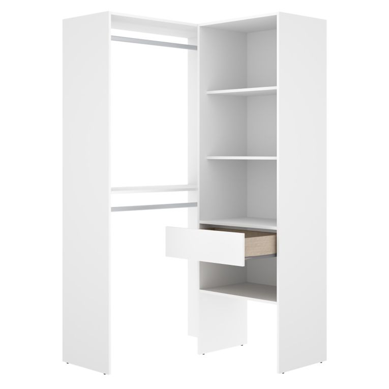Guardaroba Grande Bianco Marrone Rovere Modulabile 5 Ripiani 88x185h cm, Appendiabiti - Bandon