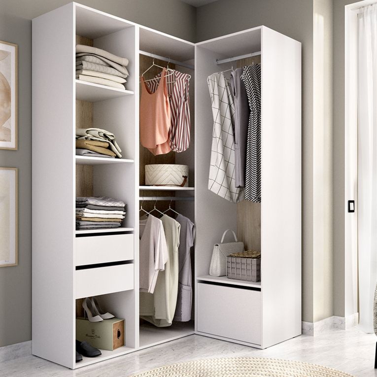 Guardaroba Grande Bianco Marrone Rovere Modulabile 7 Ripiani 124x205h cm, Appendiabiti - Clayhill