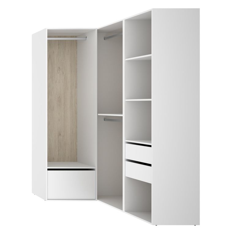 Guardaroba Grande Bianco Marrone Rovere Modulabile 7 Ripiani 124x205h cm, Appendiabiti - Clayhill