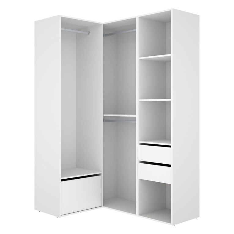 Guardaroba Grande Bianco Marrone Rovere Modulabile 7 Ripiani 124x205h cm, Appendiabiti - Clayhill