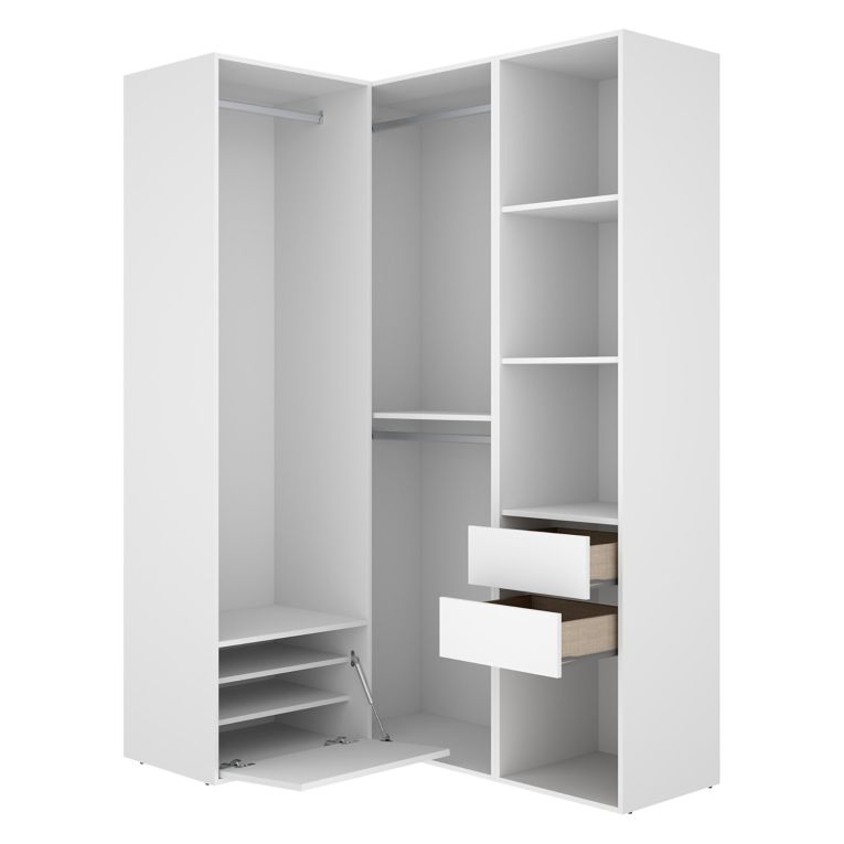 Guardaroba Grande Bianco Marrone Rovere Modulabile 7 Ripiani 124x205h cm, Appendiabiti - Clayhill