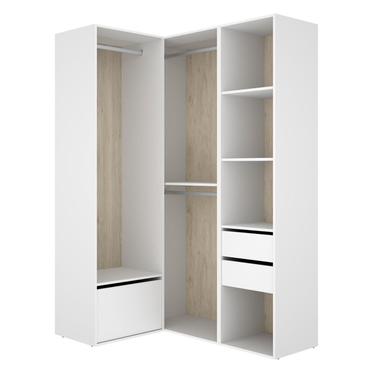 Guardaroba Grande Bianco Marrone Rovere Modulabile 7 Ripiani 124x205h cm, Appendiabiti - Clayhill