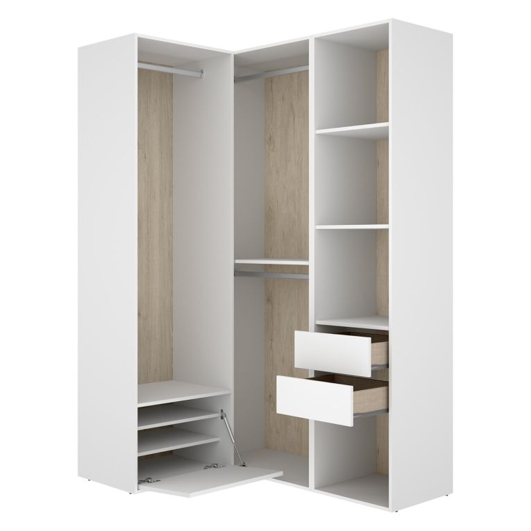 Guardaroba Grande Bianco Marrone Rovere Modulabile 7 Ripiani 124x205h cm, Appendiabiti - Clayhill