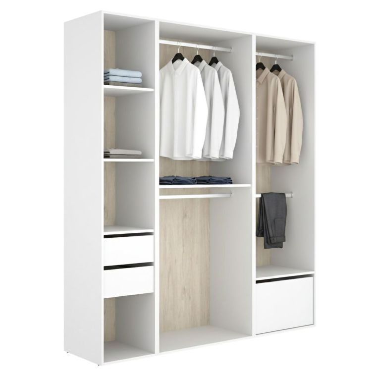 Guardaroba Grande Bianco Marrone Rovere Modulabile 7 Ripiani 45x205h cm, Appendiabiti - Keener