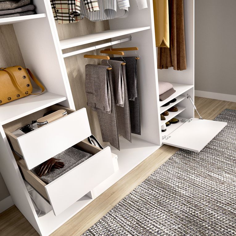 Guardaroba Grande Bianco Marrone Rovere Modulabile 7 Ripiani 45x205h cm, Appendiabiti - Keener