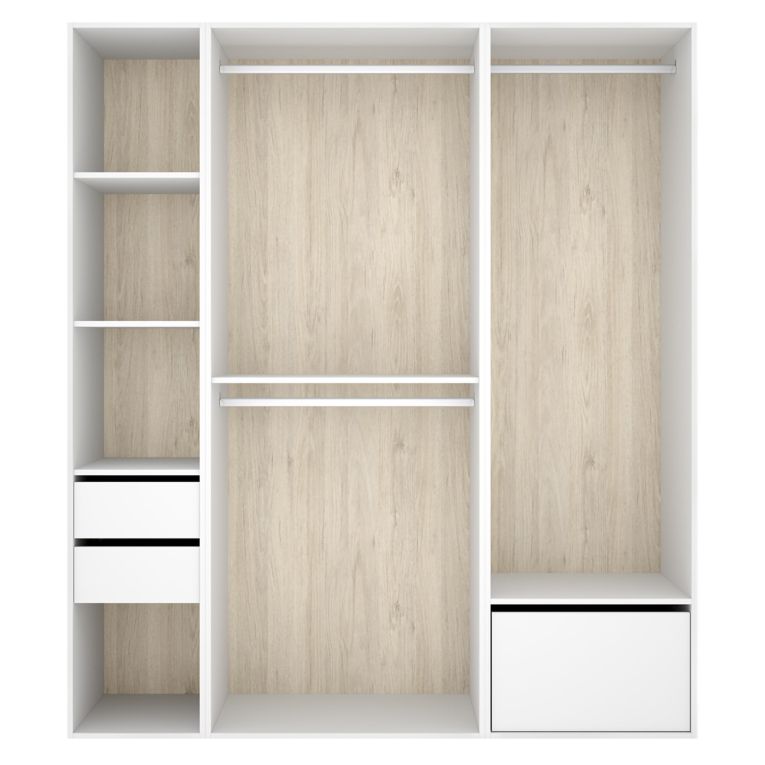 Guardaroba Grande Bianco Marrone Rovere Modulabile 7 Ripiani 45x205h cm, Appendiabiti - Keener