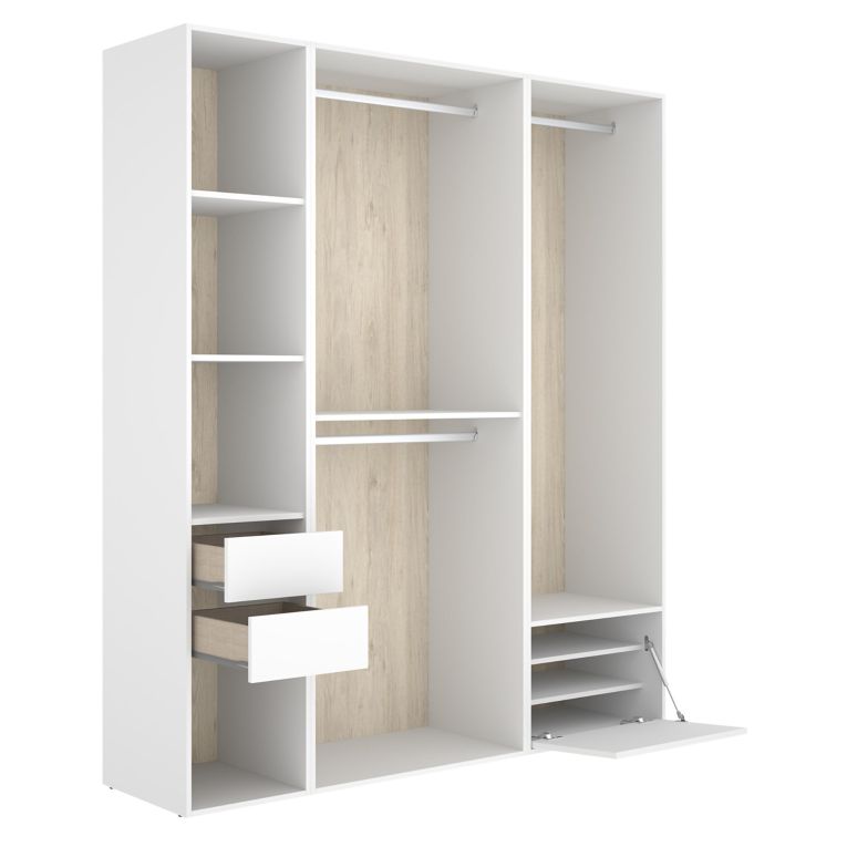 Guardaroba Grande Bianco Marrone Rovere Modulabile 7 Ripiani 45x205h cm, Appendiabiti - Keener