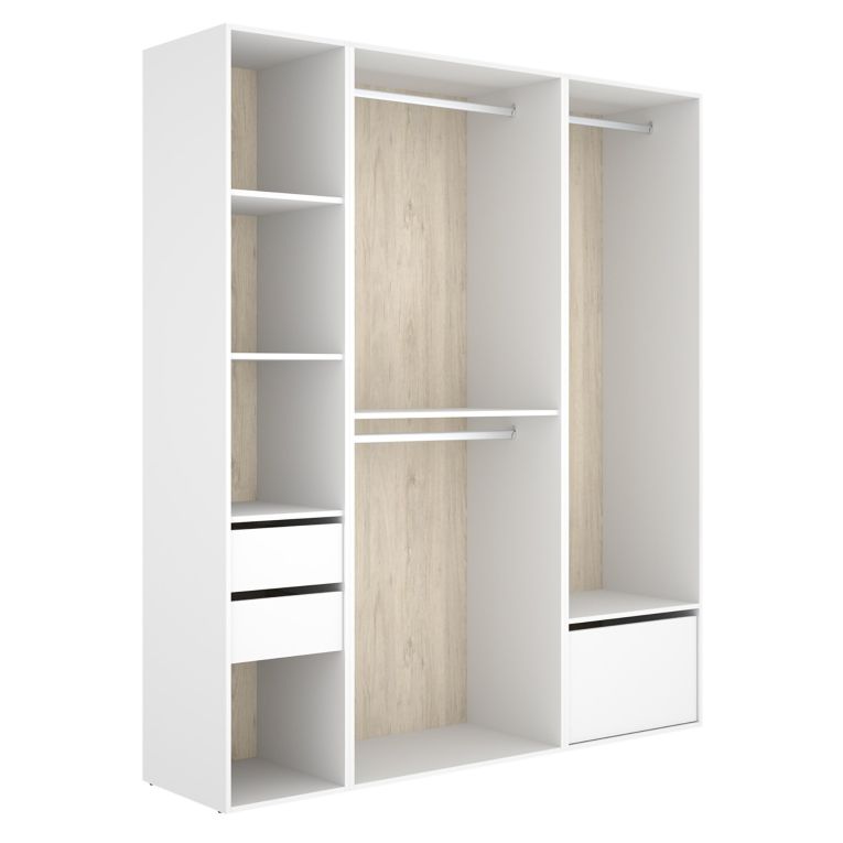 Guardaroba Grande Bianco Marrone Rovere Modulabile 7 Ripiani 45x205h cm, Appendiabiti - Keener