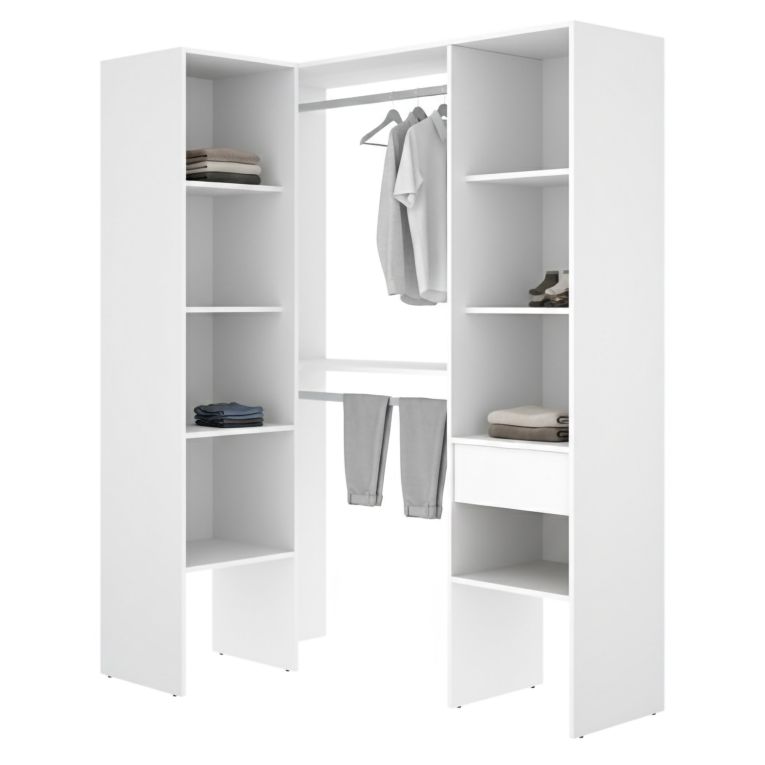 Guardaroba Grande Bianco Marrone Rovere Modulabile 8 Ripiani 79x185h cm, Appendiabiti - Calist