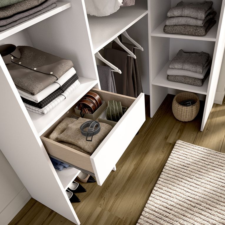 Guardaroba Grande Bianco Marrone Rovere Modulabile 8 Ripiani 79x185h cm, Appendiabiti - Calist