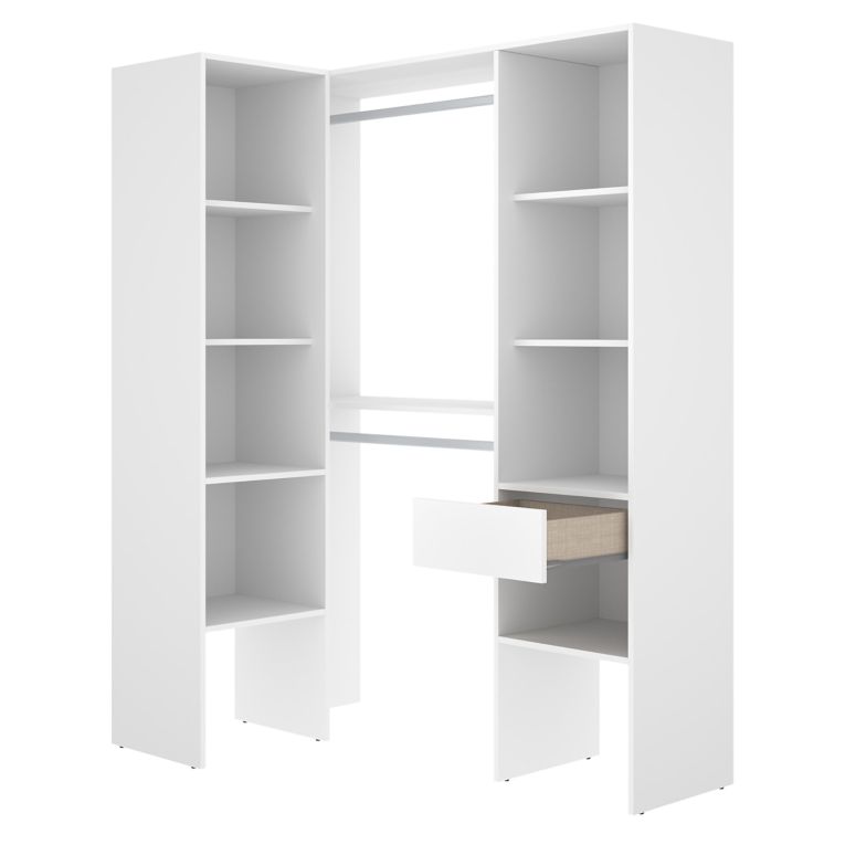 Guardaroba Grande Bianco Marrone Rovere Modulabile 8 Ripiani 79x185h cm, Appendiabiti - Calist