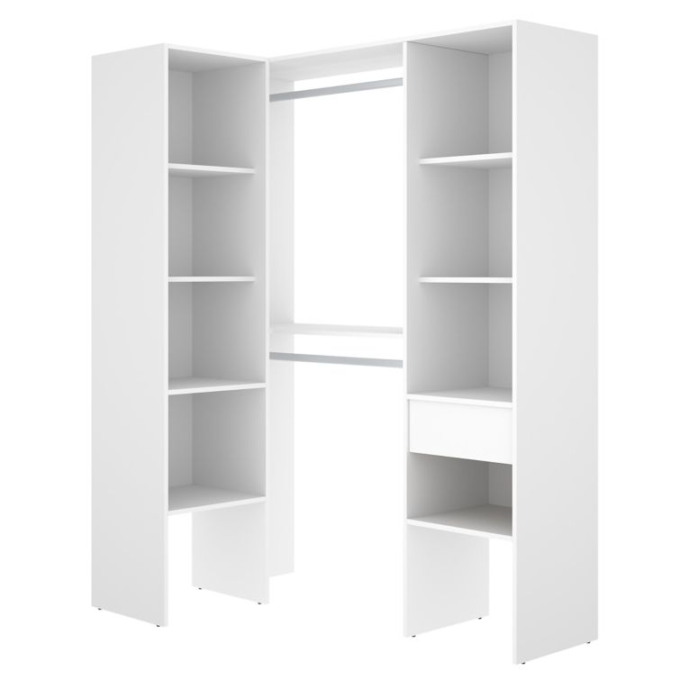 Guardaroba Grande Bianco Marrone Rovere Modulabile 8 Ripiani 79x185h cm, Appendiabiti - Calist