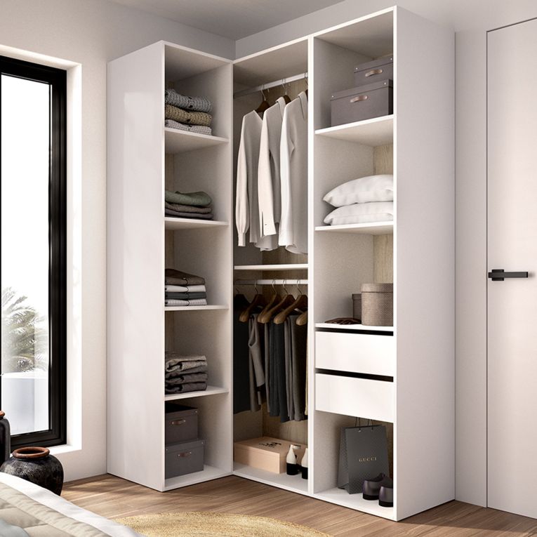 Guardaroba Grande Bianco Marrone Rovere Modulabile 8 Ripiani 85x205h cm, Appendiabiti - Poyner