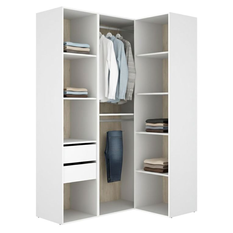 Guardaroba Grande Bianco Marrone Rovere Modulabile 8 Ripiani 85x205h cm, Appendiabiti - Poyner