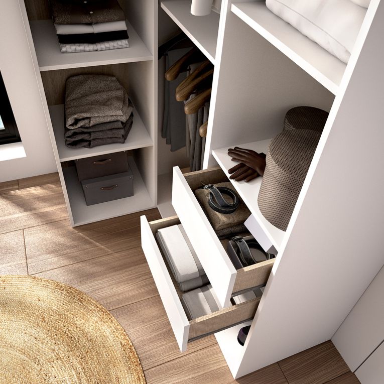 Guardaroba Grande Bianco Marrone Rovere Modulabile 8 Ripiani 85x205h cm, Appendiabiti - Poyner