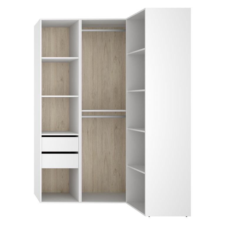 Guardaroba Grande Bianco Marrone Rovere Modulabile 8 Ripiani 85x205h cm, Appendiabiti - Poyner