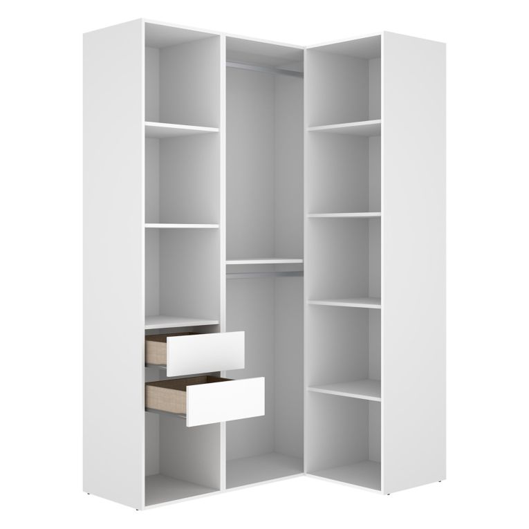 Guardaroba Grande Bianco Marrone Rovere Modulabile 8 Ripiani 85x205h cm, Appendiabiti - Poyner