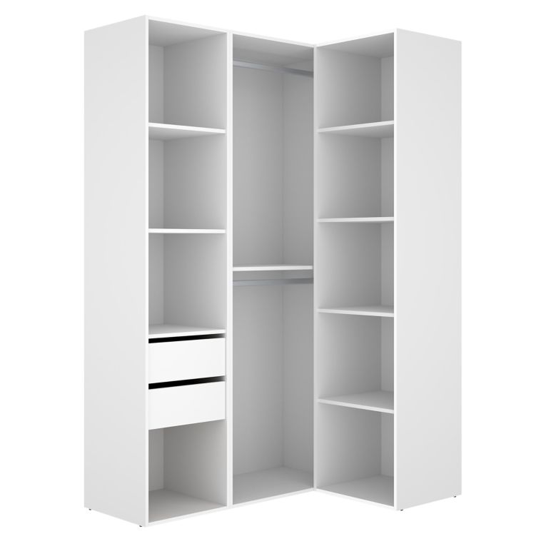 Guardaroba Grande Bianco Marrone Rovere Modulabile 8 Ripiani 85x205h cm, Appendiabiti - Poyner