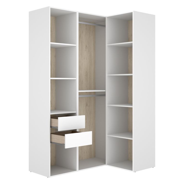 Guardaroba Grande Bianco Marrone Rovere Modulabile 8 Ripiani 85x205h cm, Appendiabiti - Poyner