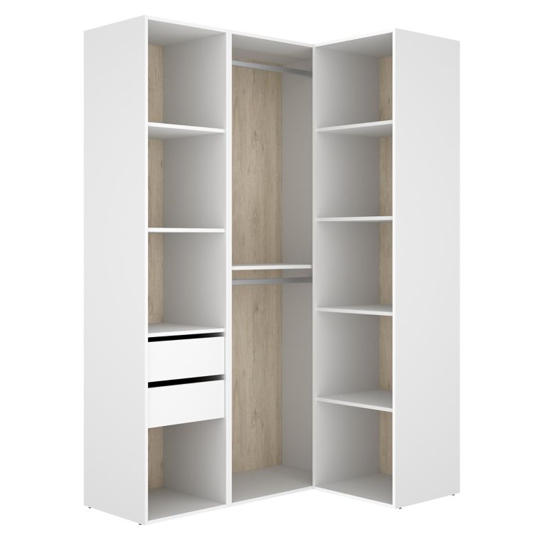 Guardaroba Grande Bianco Marrone Rovere Modulabile 8 Ripiani 85x205h cm, Appendiabiti - Poyner