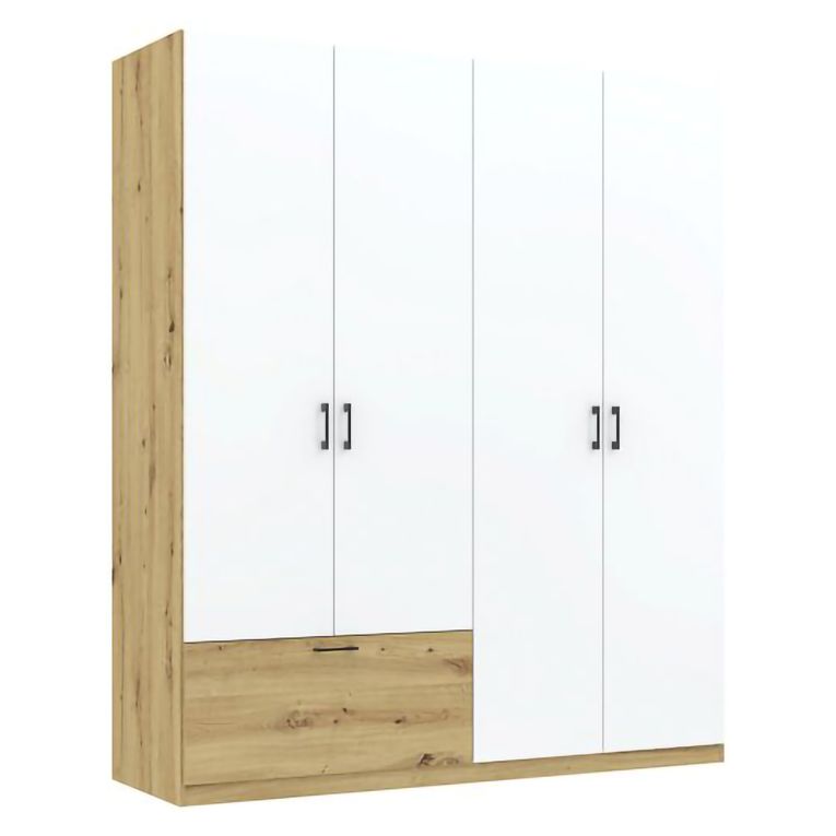 Guardaroba Grande Bianco Marrone Rovere Nodi 2 Ripiani Appendiabiti 180x210h cm, un Cassetto - Libanori