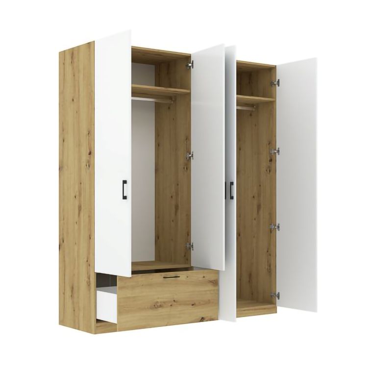 Guardaroba Grande Bianco Marrone Rovere Nodi 2 Ripiani Appendiabiti 180x210h cm, un Cassetto - Libanori