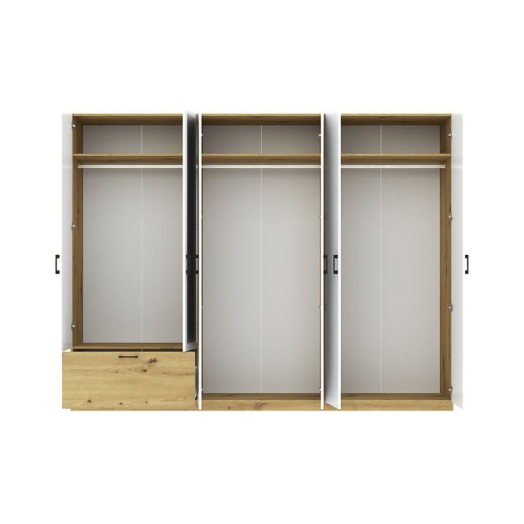 Guardaroba Grande Bianco Marrone Rovere Nodi 3 Ripiani Appendiabiti 269x210h cm, un Cassetto - Lezasana