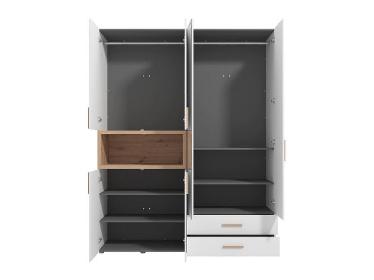 Guardaroba Grande Bianco Marrone Rovere Nodi 4 Ripiani 2 Cassetti 179x226.5h cm, Appendiabiti - Merlino