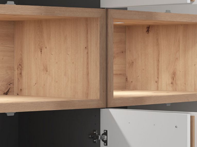 Guardaroba Grande Bianco Marrone Rovere Nodi 4 Ripiani 2 Cassetti 179x226.5h cm, Appendiabiti - Merlino